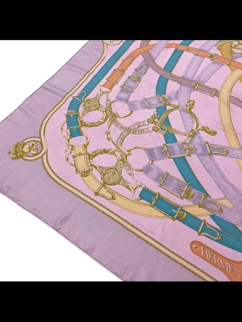 Hermès Paris Silk Scarf - Pink with Teal & Gold Equine Motif